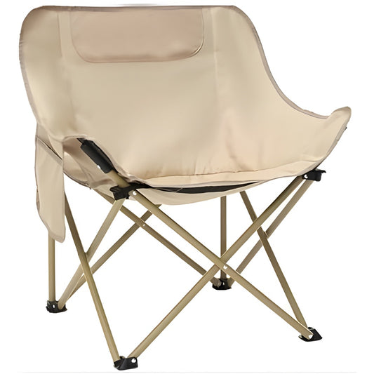 Foldable Camping Chair with Side Pocket & Carry Bag - Beige