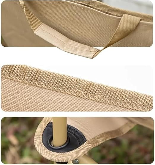 Foldable Camping Chair with Side Pocket & Carry Bag - Beige