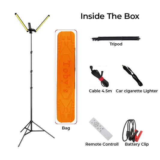 Toby's VIP 15 Pro box contents tripod remote cable battery clips and carry bag