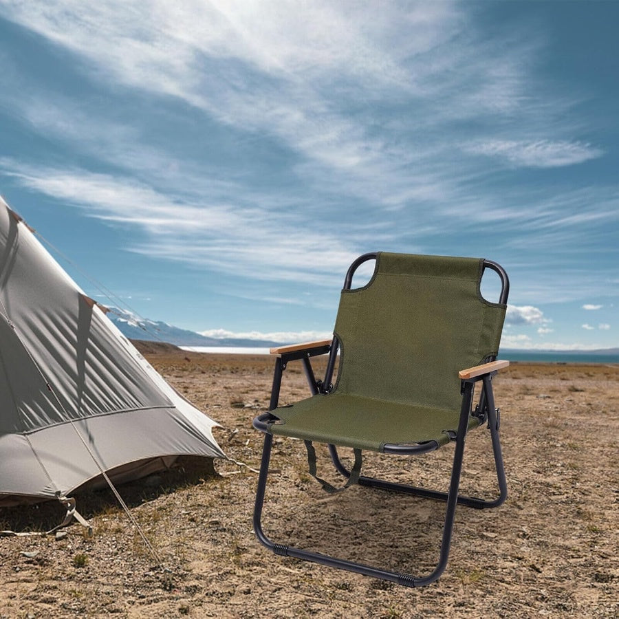 Heavy-Duty Foldable Camping Chair - Green Beige Black