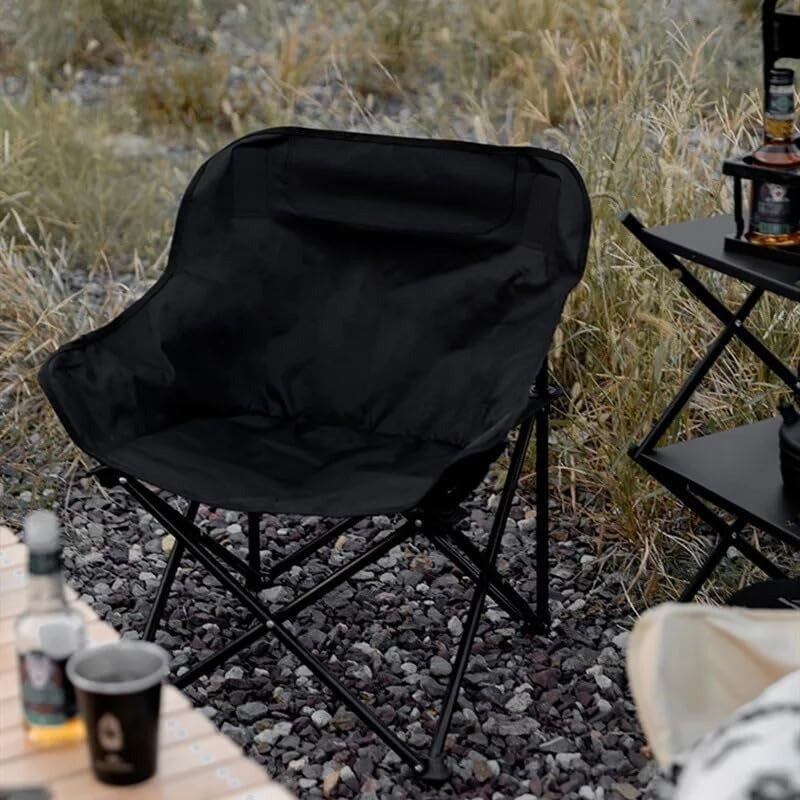 Foldable Camping Chair with Side Pocket & Carry Bag - Black