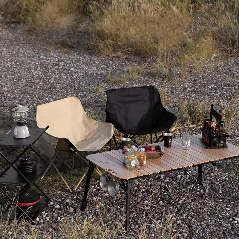 Foldable Camping Chair with Side Pocket & Carry Bag - Black