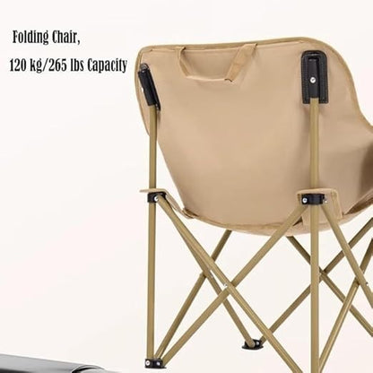 Foldable Camping Chair with Side Pocket & Carry Bag - Beige