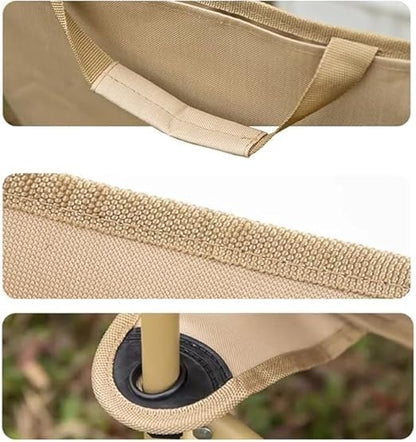 Foldable Camping Chair with Side Pocket & Carry Bag - Beige