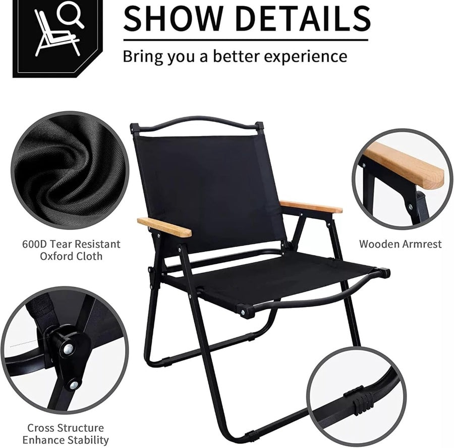 Foldable Camping Chair 2-Pack - Black
