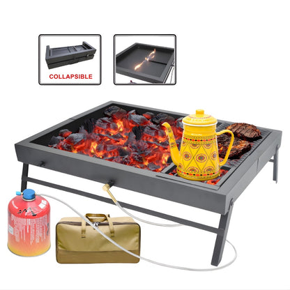 3-in-1 Camping Stove for Gas & Charcoal with Carry Bag