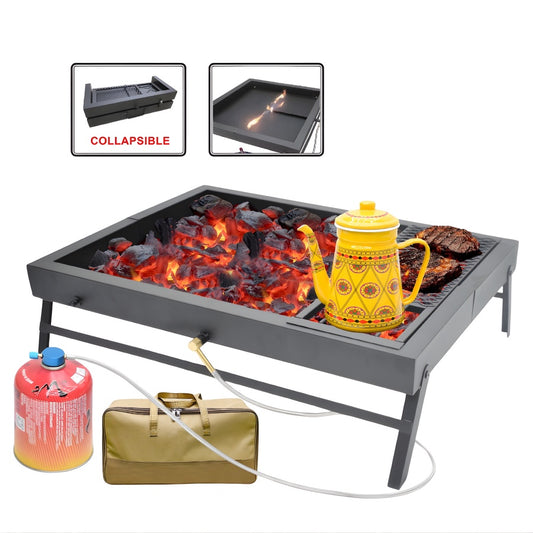 3-in-1 Camping Stove for Gas & Charcoal with Carry Bag