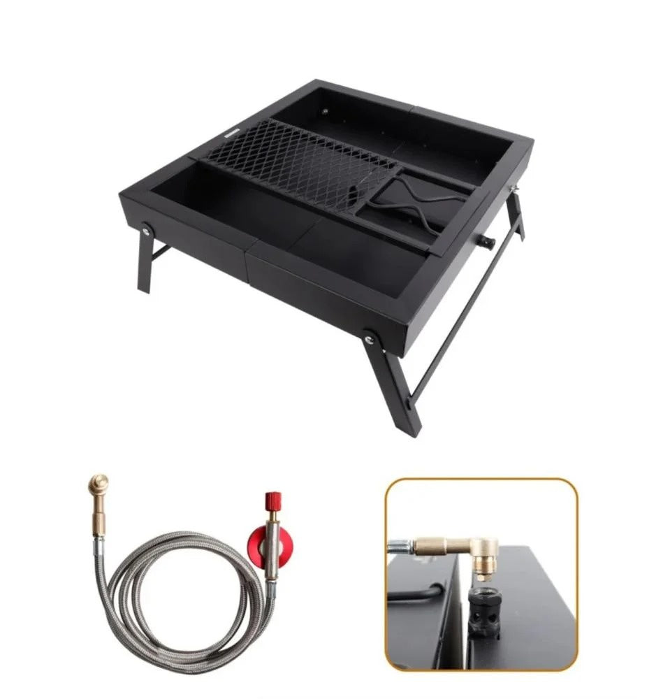 3-in-1 Camping Stove for Gas & Charcoal with Carry Bag