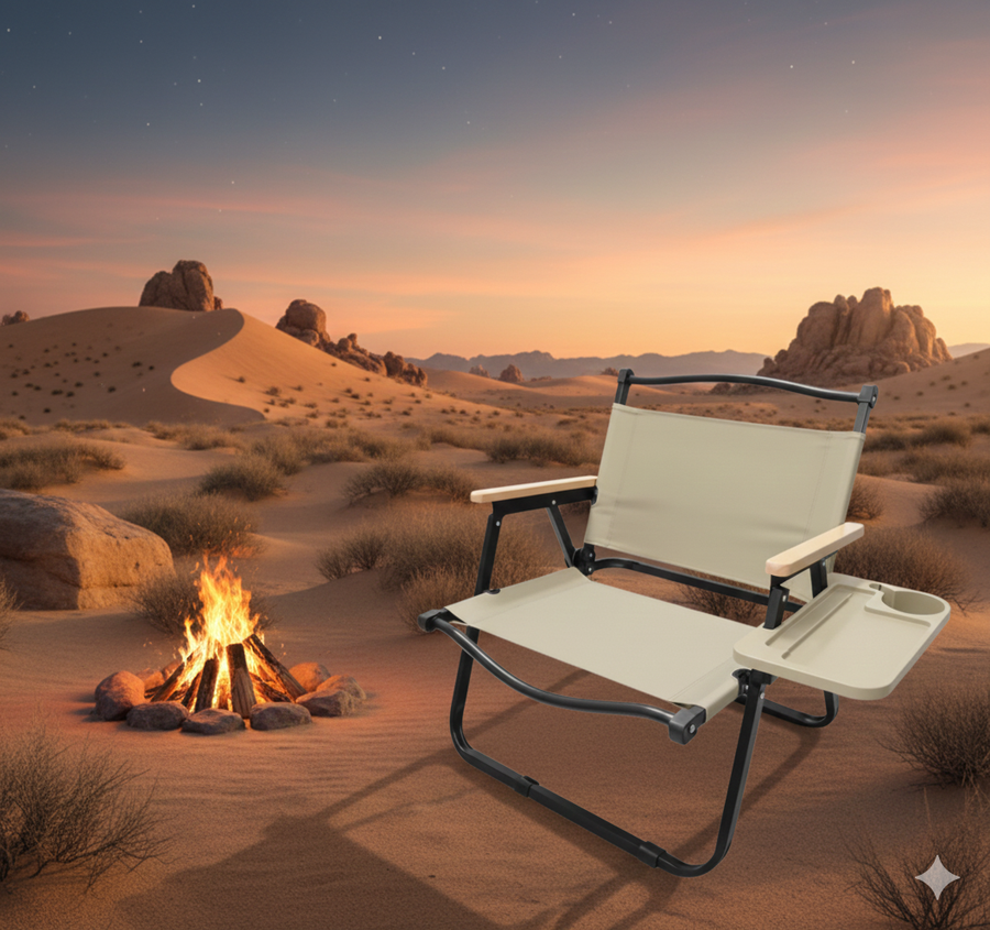 Foldable Camping Chair 2-Pack with Cup Holder - Khaki