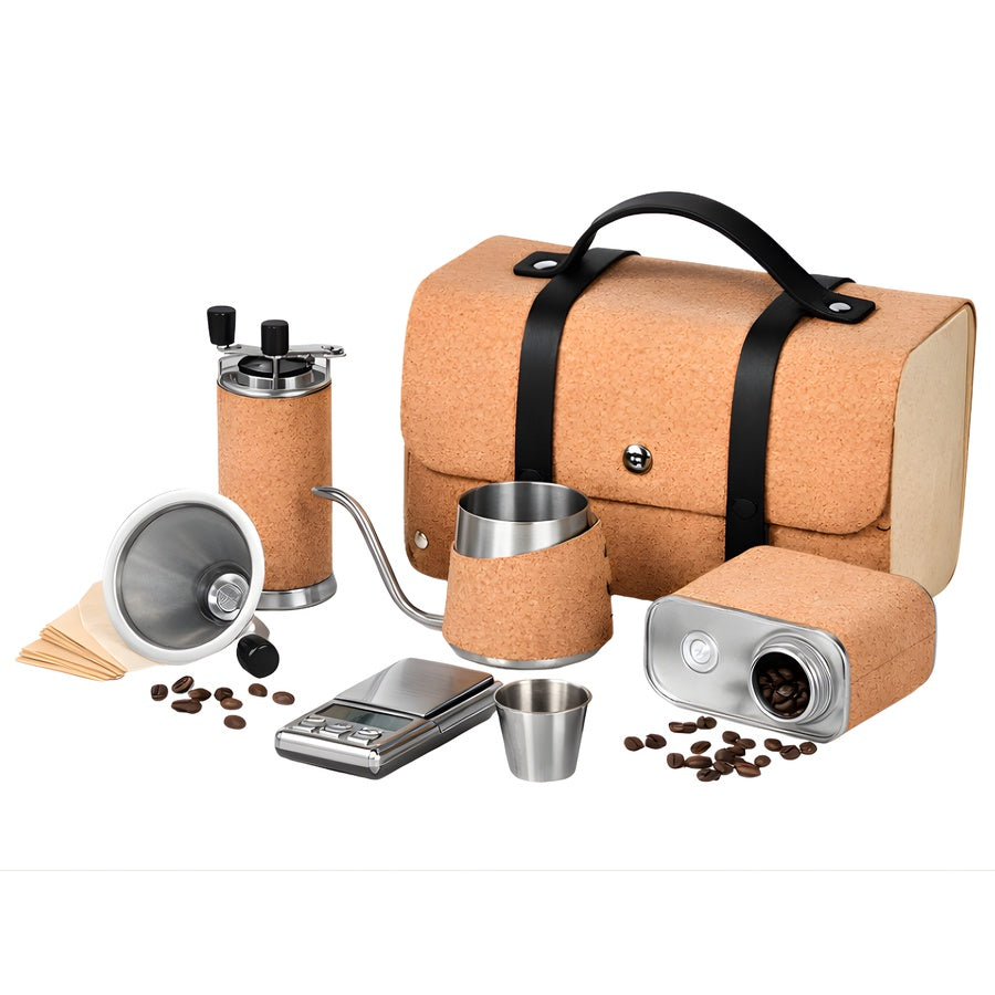 Specialty Coffee Travel Kit 8-in-1 with Premium Leather Bag