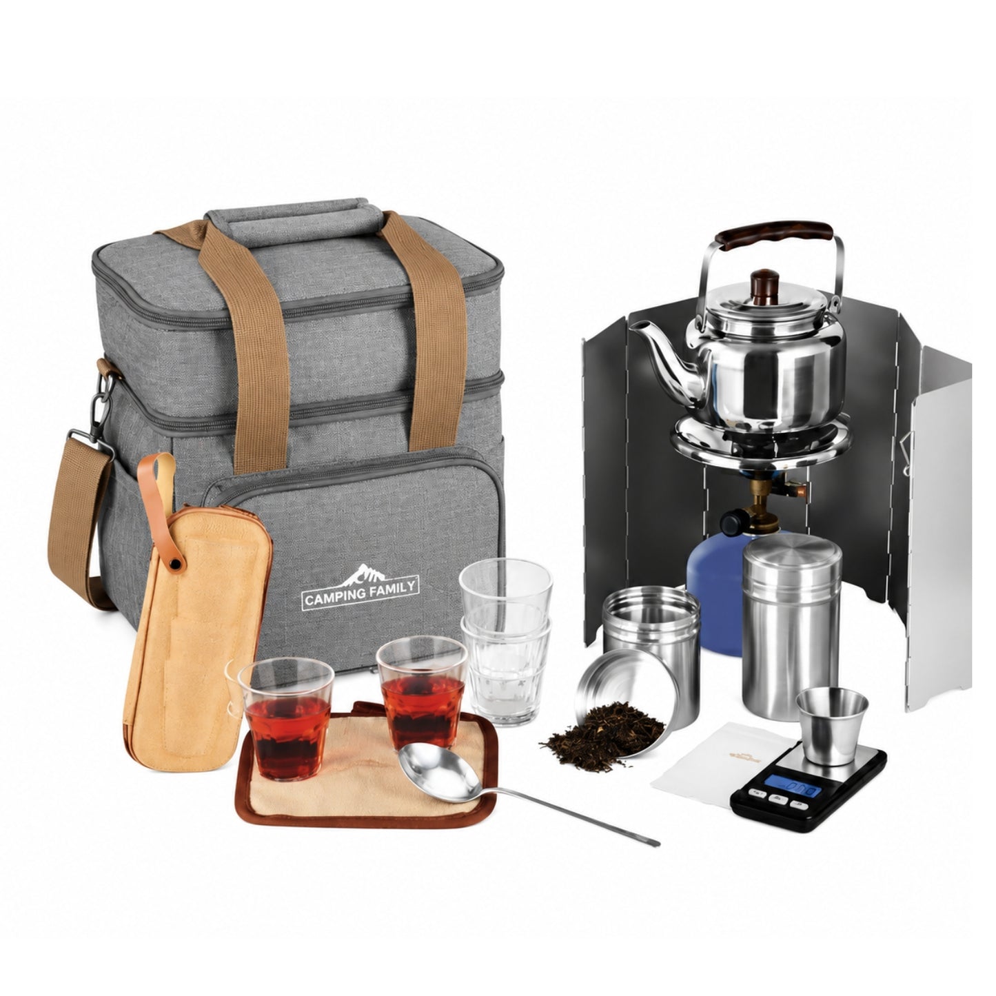 Complete Camping Tea Travel Kit - Gray