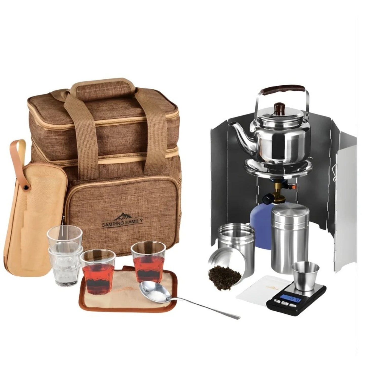 Complete Camping Tea Travel Kit - Brown