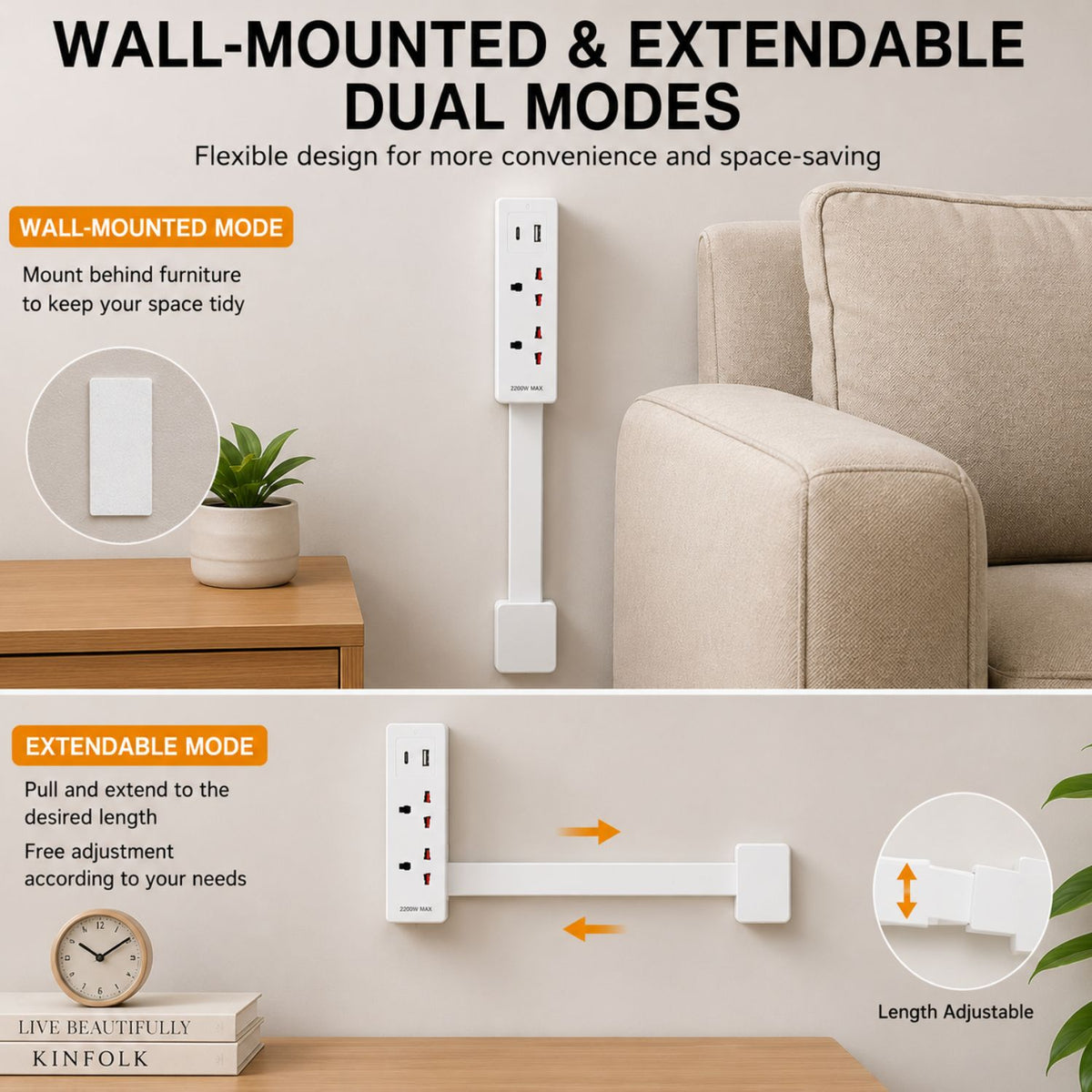 Green Lion Power Link Universal Power Strip 2200W – White