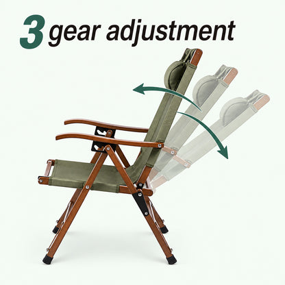 Foldable Camping Chair with Adjustable Headrest - 3 gear adjustment