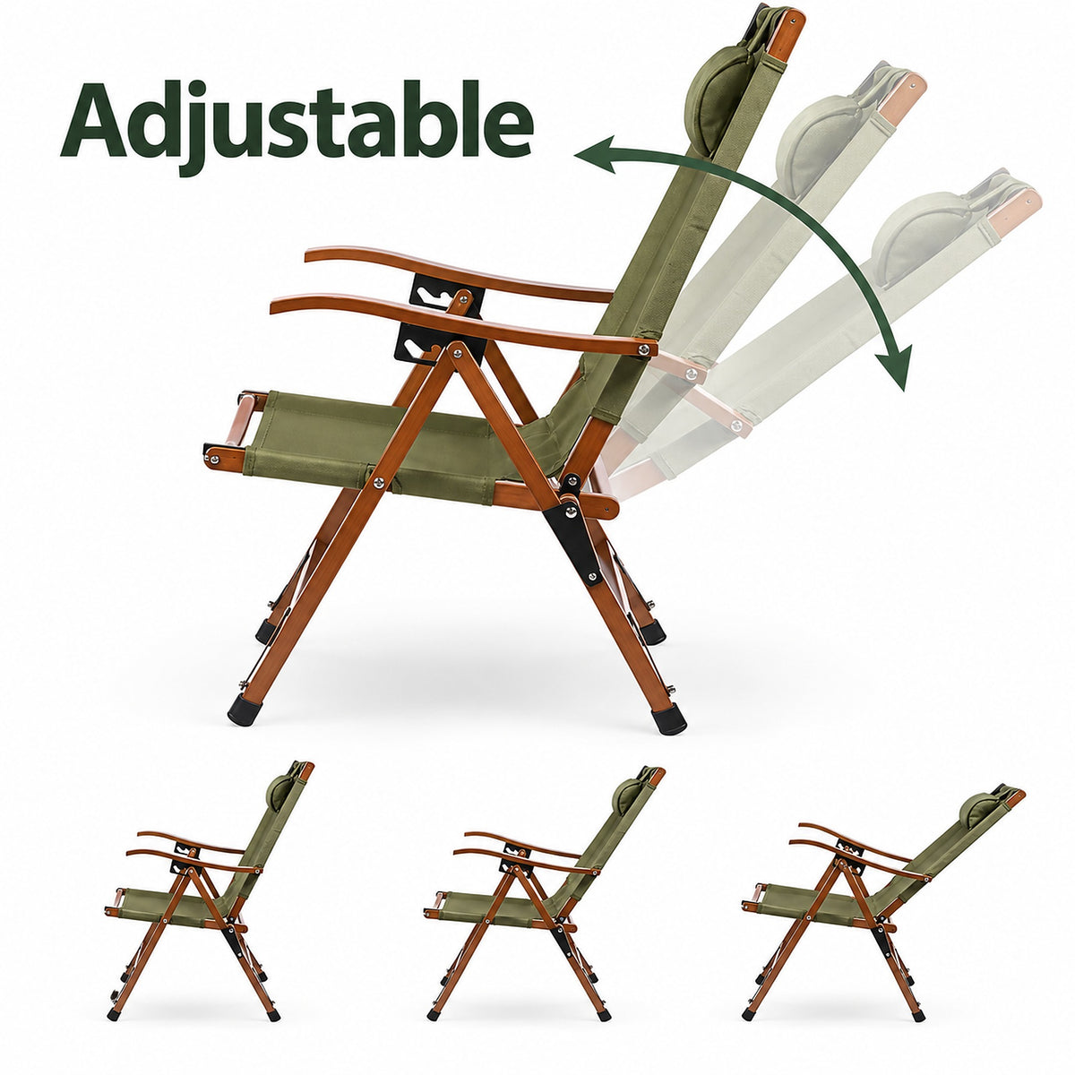 Foldable Camping Chair with Adjustable Headrest - adjustable recline positions
