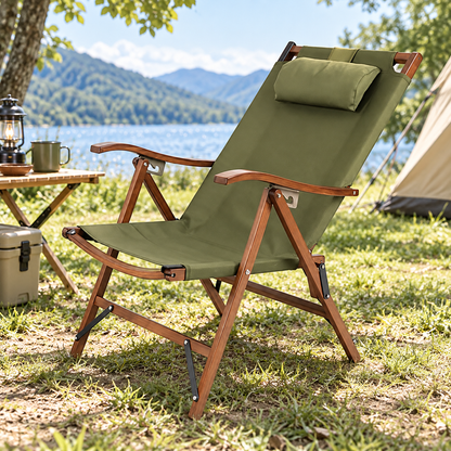 Foldable Camping Chair with Adjustable Headrest - Army Green outdoor lifestyle