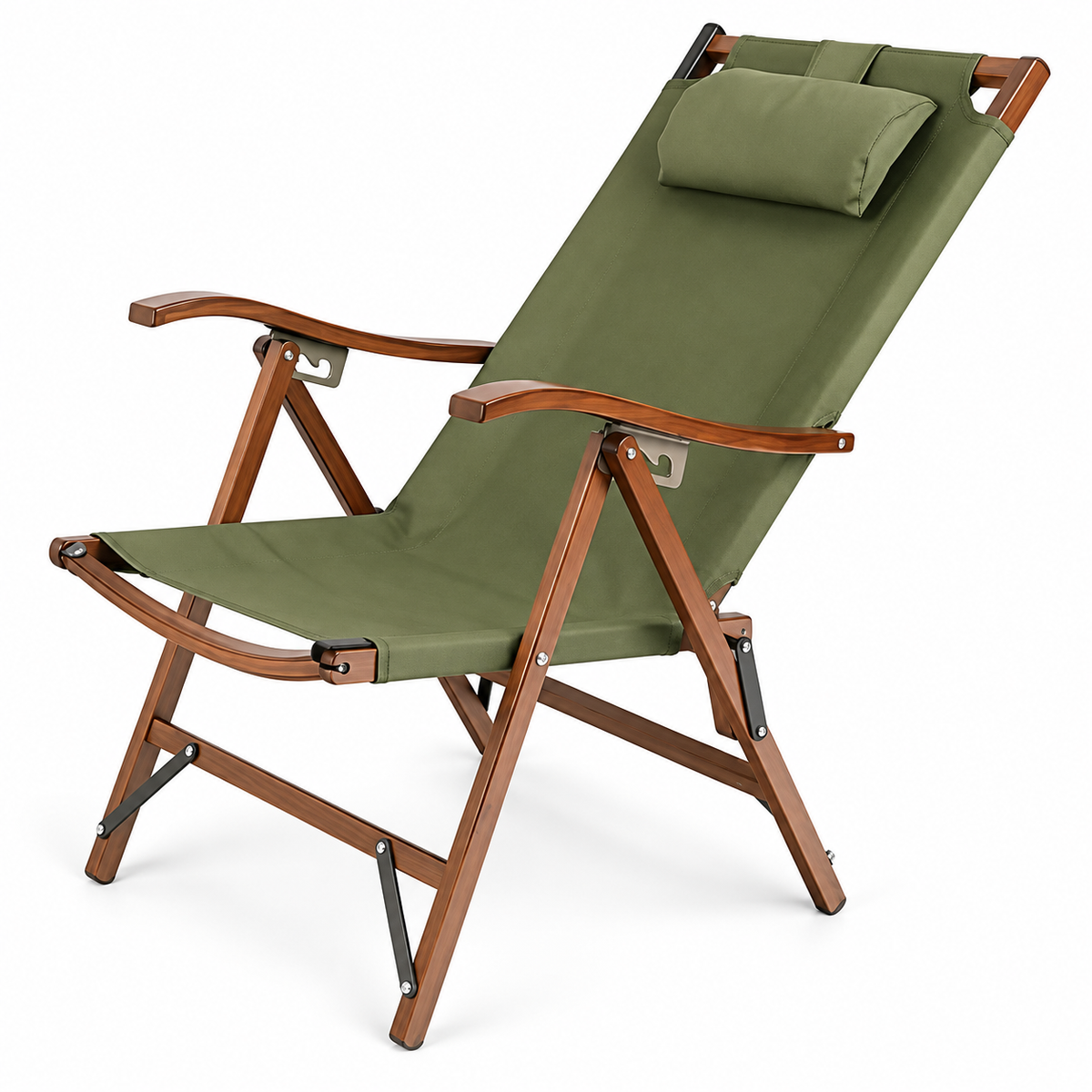 Foldable Camping Chair with Adjustable Headrest - Army Green
