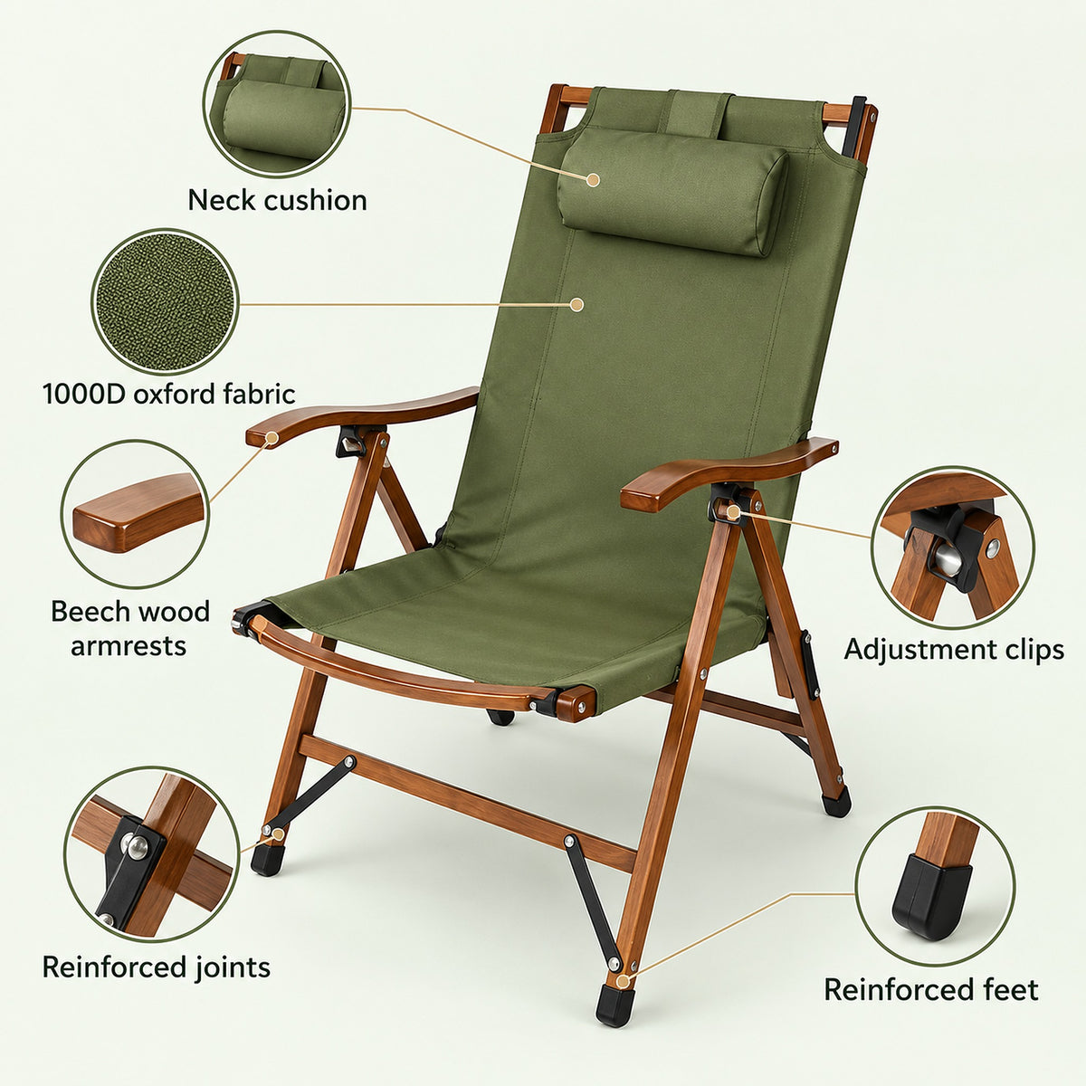Foldable Camping Chair with Adjustable Headrest - product features