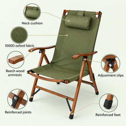 Foldable Camping Chair with Adjustable Headrest - product features
