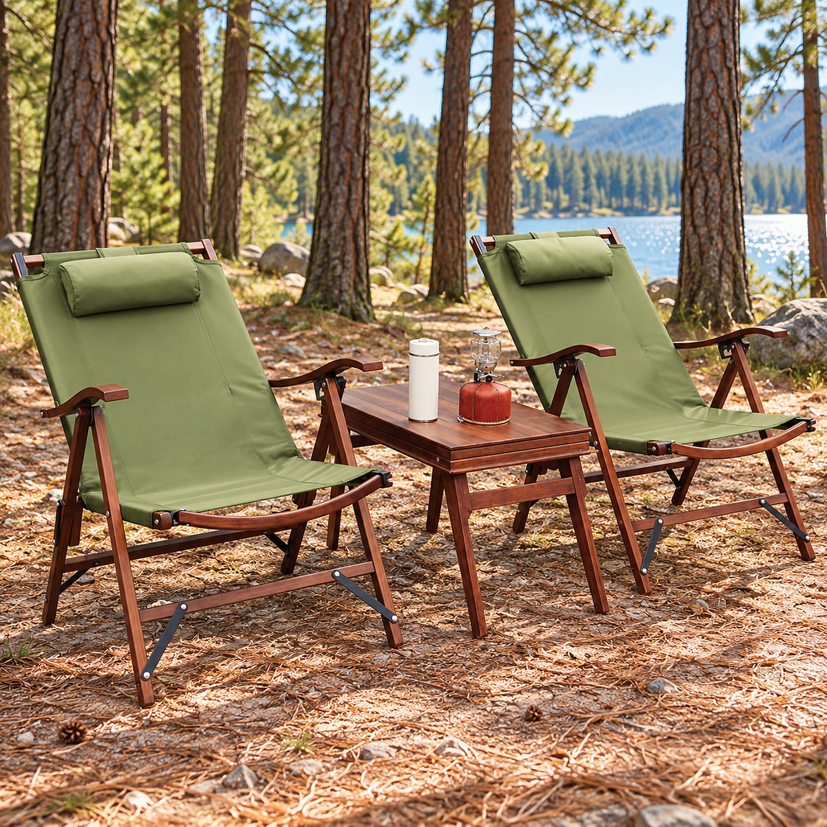 Foldable Camping Chair with Adjustable Headrest - outdoor lifestyle with two chairs