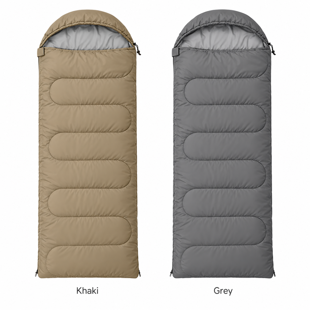 Hooded Envelope Sleeping Bag for Camping - Khaki and Grey color options