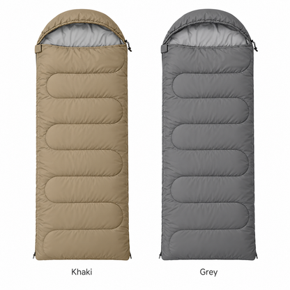 Hooded Envelope Sleeping Bag for Camping - Khaki and Grey color options