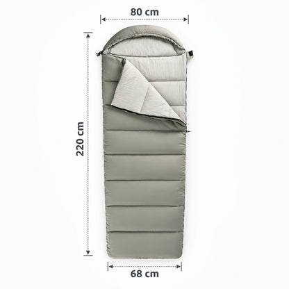Hooded Envelope Sleeping Bag for Camping - dimensions 220 cm x 80 cm x 68 cm