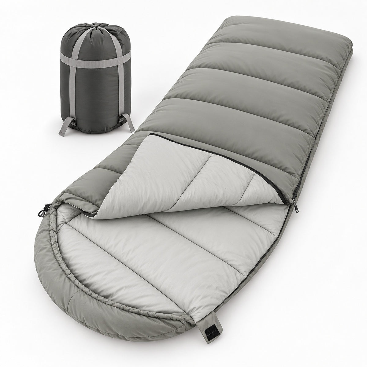 Hooded Envelope Sleeping Bag for Camping - compression sack and interior view