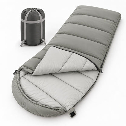 Hooded Envelope Sleeping Bag for Camping - compression sack and interior view