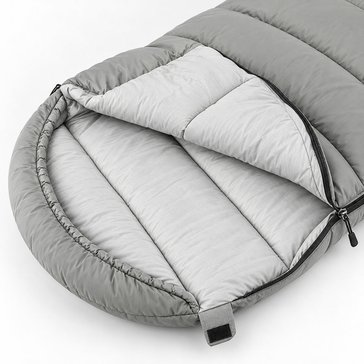 Hooded Envelope Sleeping Bag for Camping - quilted interior and zipper detail