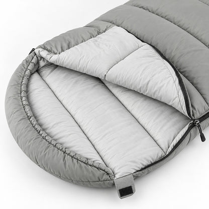 Hooded Envelope Sleeping Bag for Camping - quilted interior and zipper detail