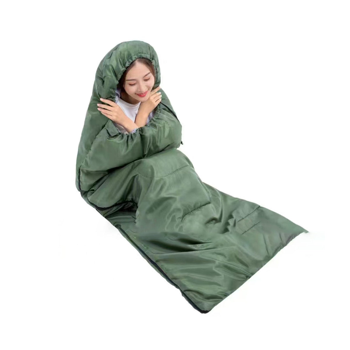Hooded Sleeping Bag - Army Green lifestyle image