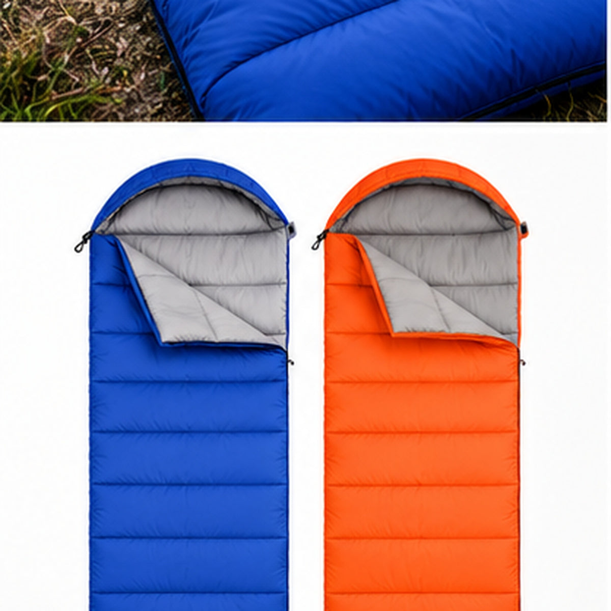 Hooded Sleeping Bag for Camping - Blue and Orange color options