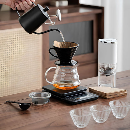 YXYKPPET V60 Coffee Travel Set with Electric Grinder, Digital Scale & Leather Carry Case 12-Piece Pour Over Coffee Kit
