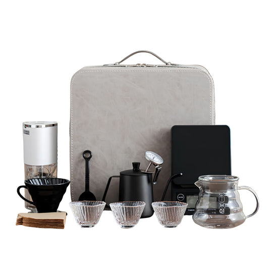 YXYKPPET V60 Coffee Travel Set with Electric Grinder, Digital Scale & Leather Carry Case 12-Piece Pour Over Coffee Kit
