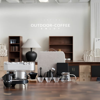 YXYKPPET V60 Coffee Travel Set with Electric Grinder, Digital Scale & Leather Carry Case 12-Piece Pour Over Coffee Kit