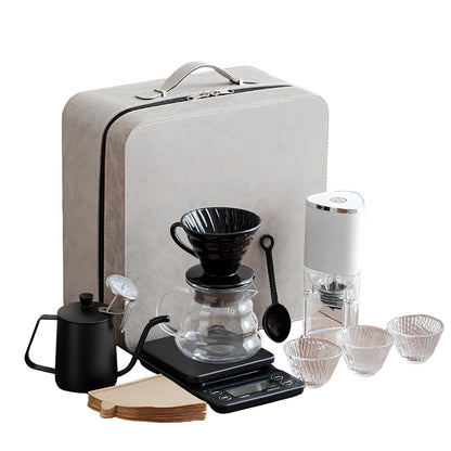 YXYKPPET V60 Coffee Travel Set with Electric Grinder, Digital Scale & Leather Carry Case 12-Piece Pour Over Coffee Kit
