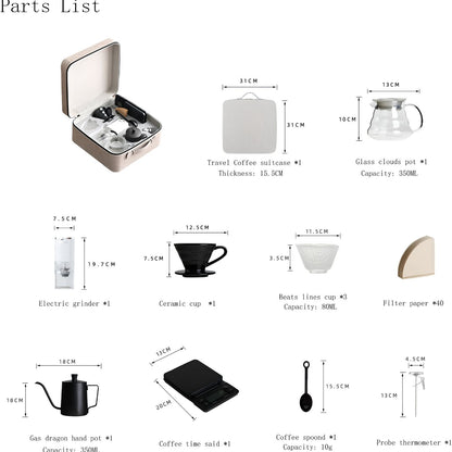 YXYKPPET V60 Coffee Travel Set with Electric Grinder, Digital Scale & Leather Carry Case 12-Piece Pour Over Coffee Kit