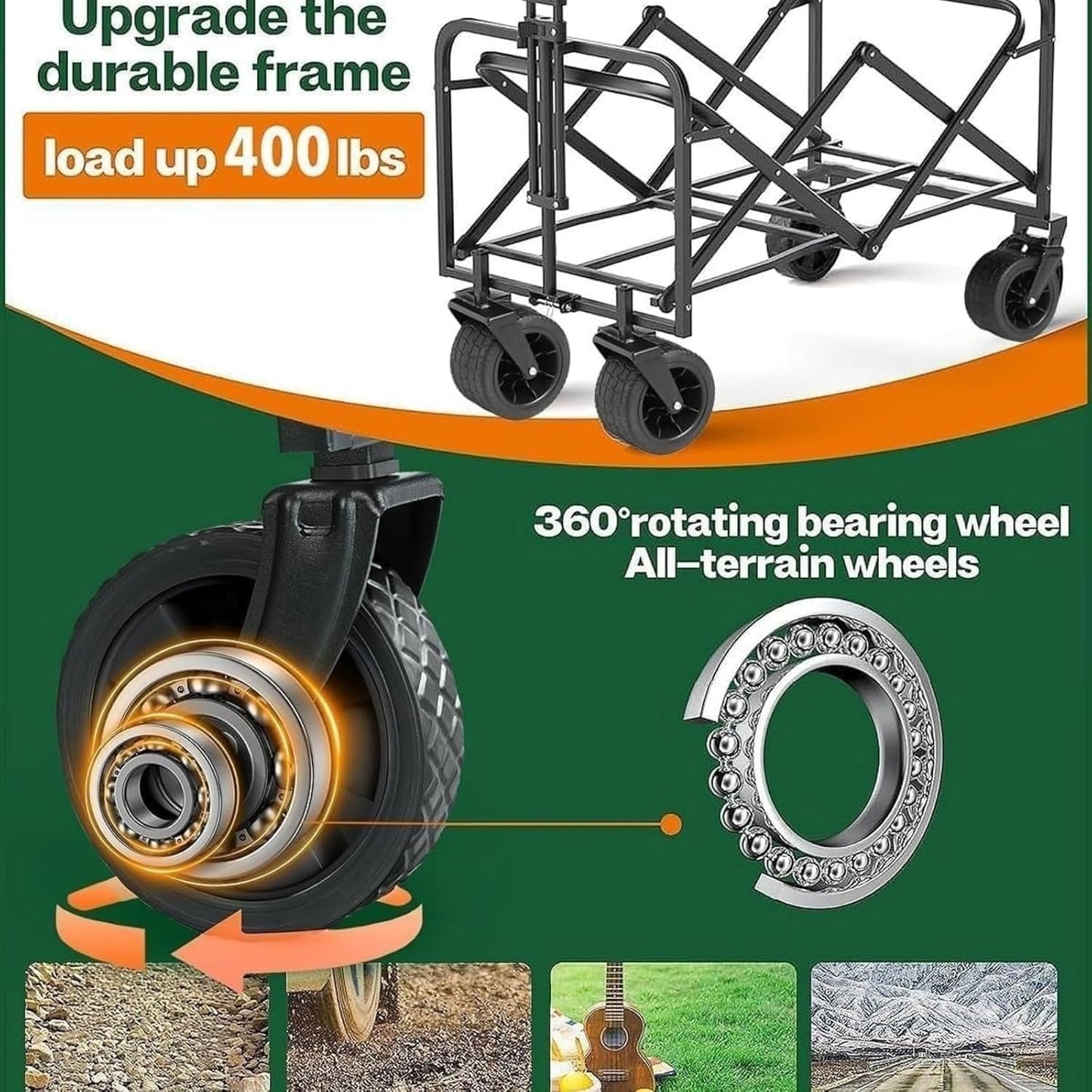 ARVEX Foldable Utility Cart 200L Heavy Duty Wagon with All-Terrain Wheels for Camping, Beach, Garden & Shopping