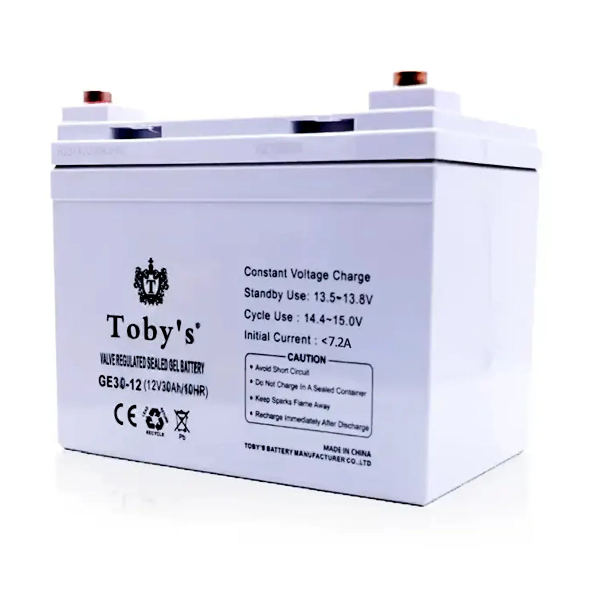 Toby's BTY 30A internal 12V rechargeable lead-acid battery front view