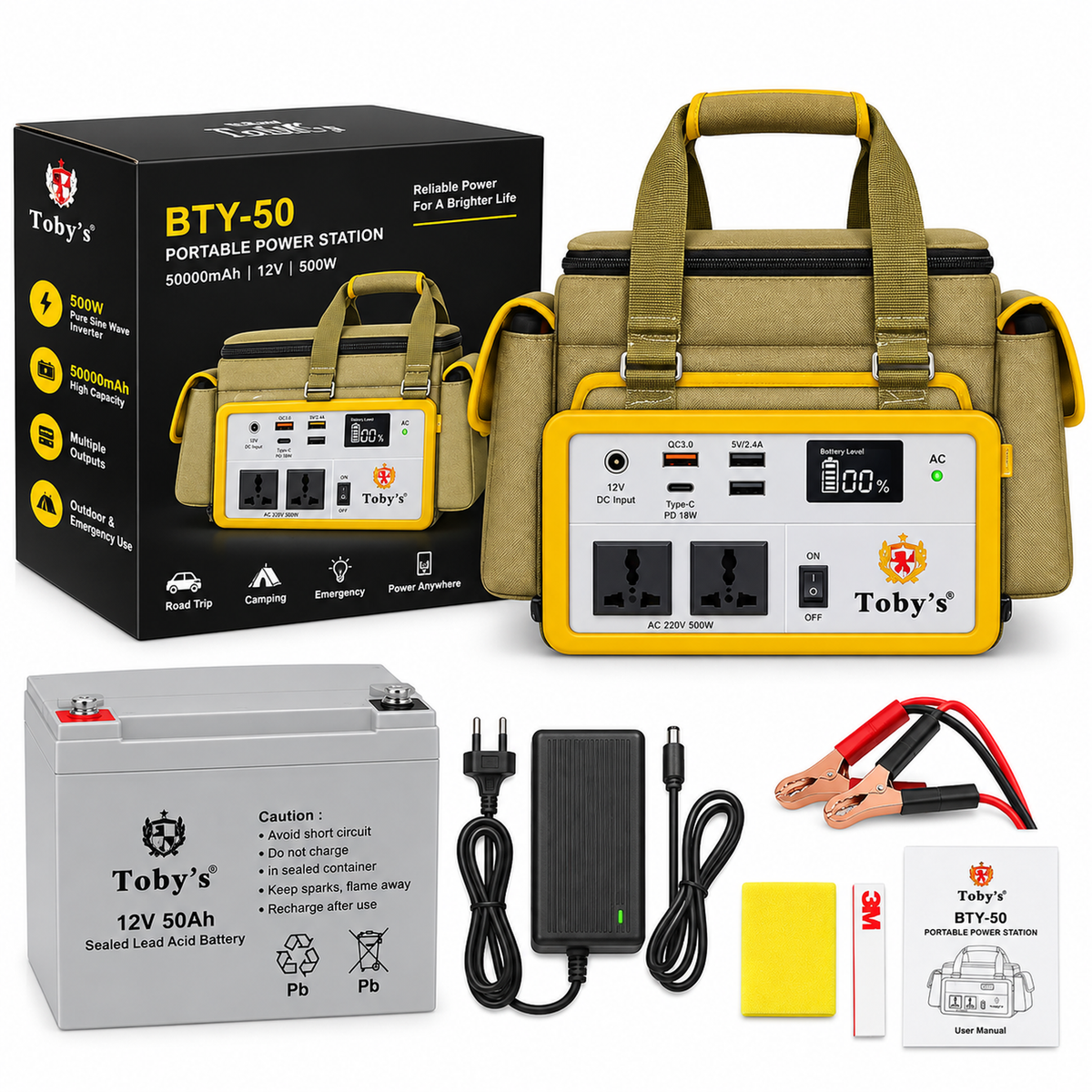 Toby's BTY 50A 50000mAh 12V Power Station with 500W Inverter
