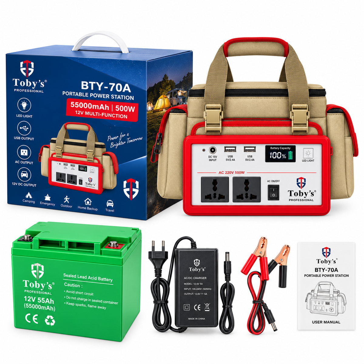 Toby's BTY 70A 55000mAh 12V Power Station with 500W Inverter