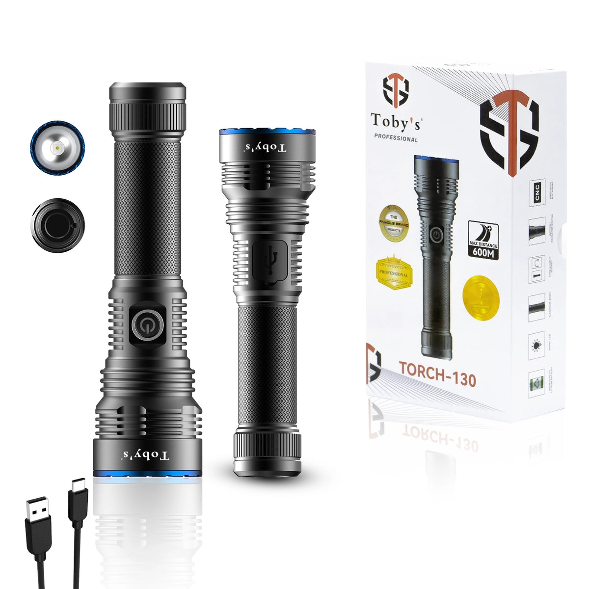 Toby's Torch 130 1100LM Rechargeable LED Flashlight
