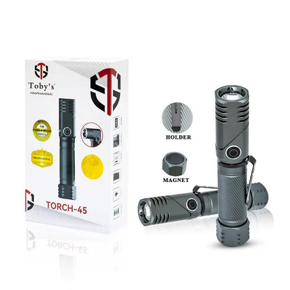 Toby's Torch 45 official product image with holder and magnet