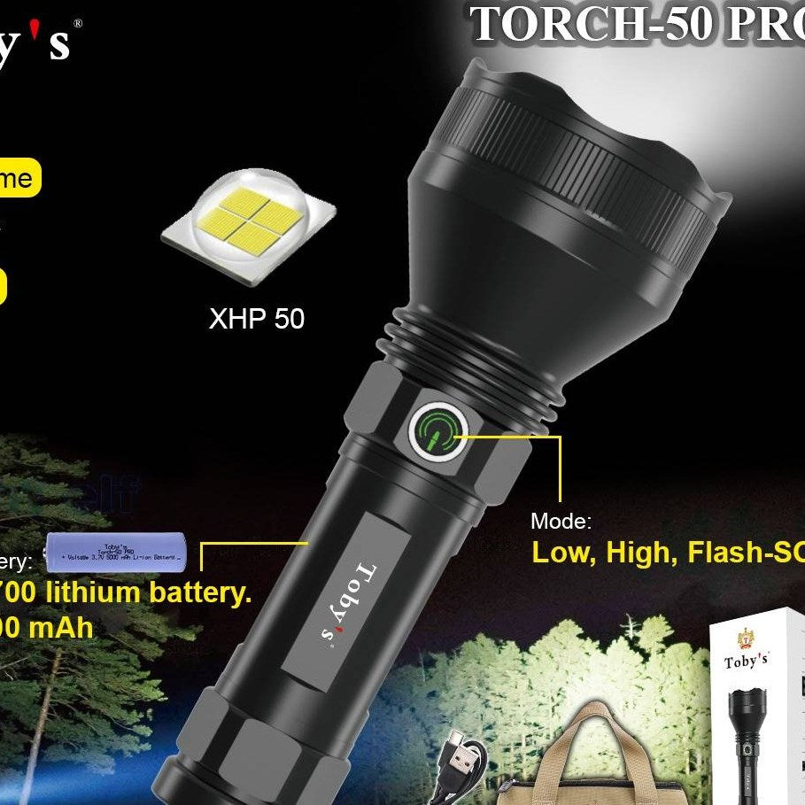 Toby's Torch 50 Pro 2000LM rechargeable LED flashlight - official Toby's product crop