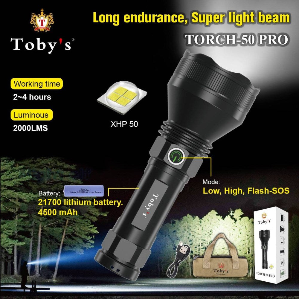 Toby's Torch 50 Pro 2000LM rechargeable LED flashlight - official Toby's product image