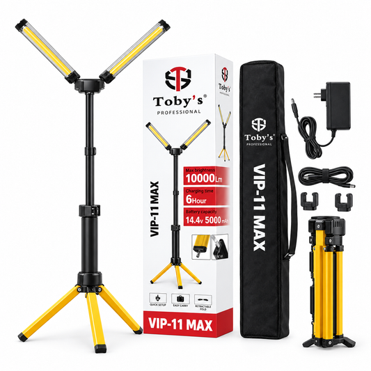 Toby's VIP 11 Max rechargeable camping light with tripod and accessories