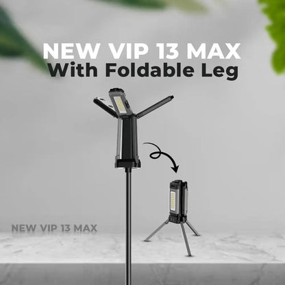 Toby's VIP 13 Max camping light showing foldable leg and compact mode