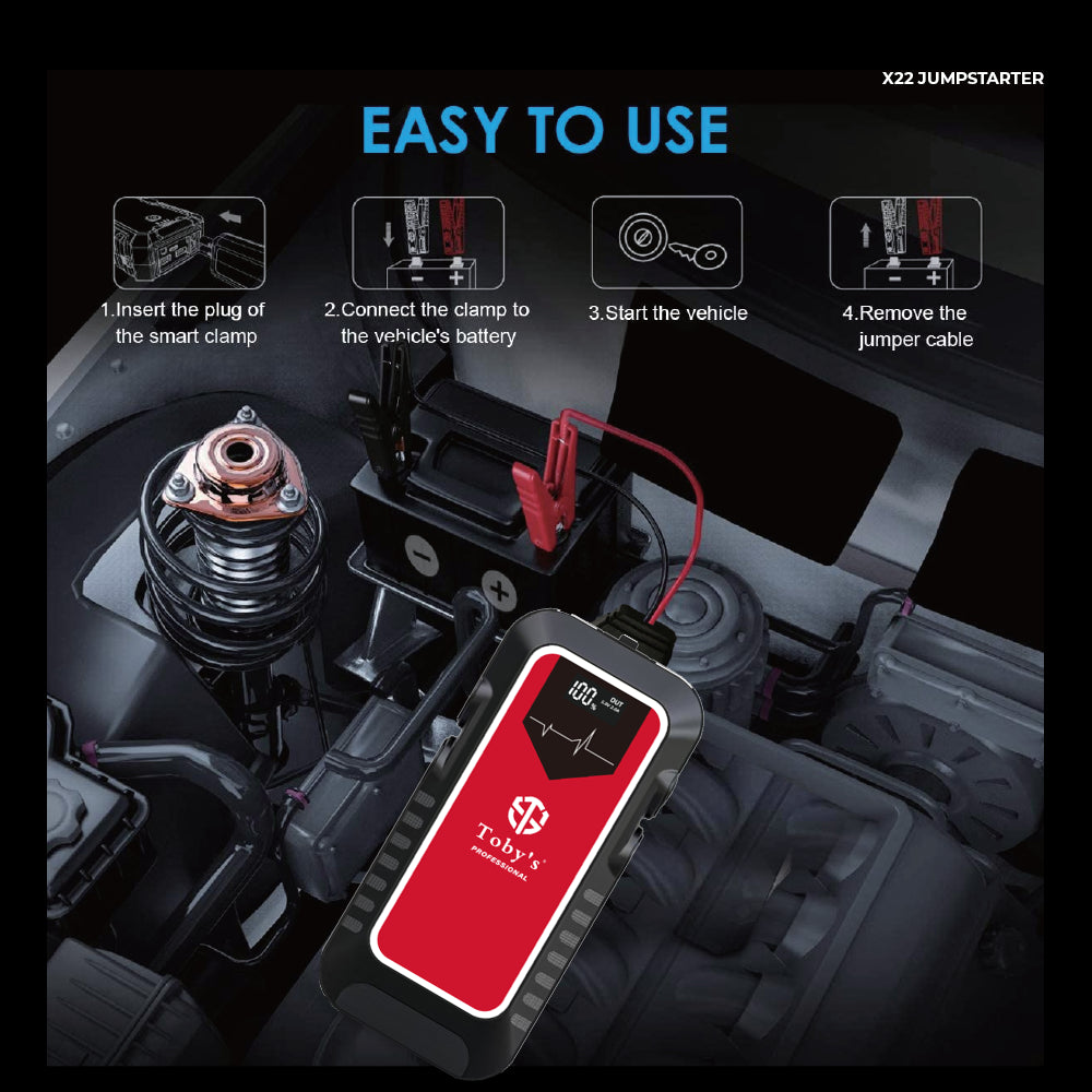 Toby's X22 easy-to-use jump starter controls