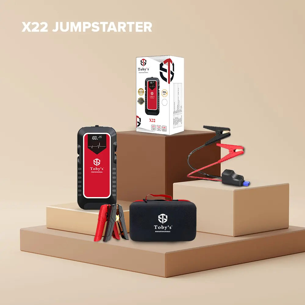 Toby's X22 jump starter package and carrying case